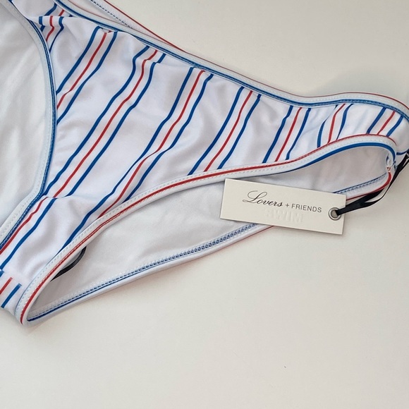 Lover + Friends Just Don’t Care Varsity Stripe Swimsuit Set Bikini - Picture 6 of 7